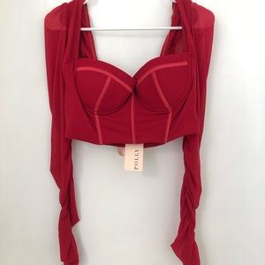 NWT Oh Polly The Night Is Ours Long Sleeve Mesh Crop Top in Red